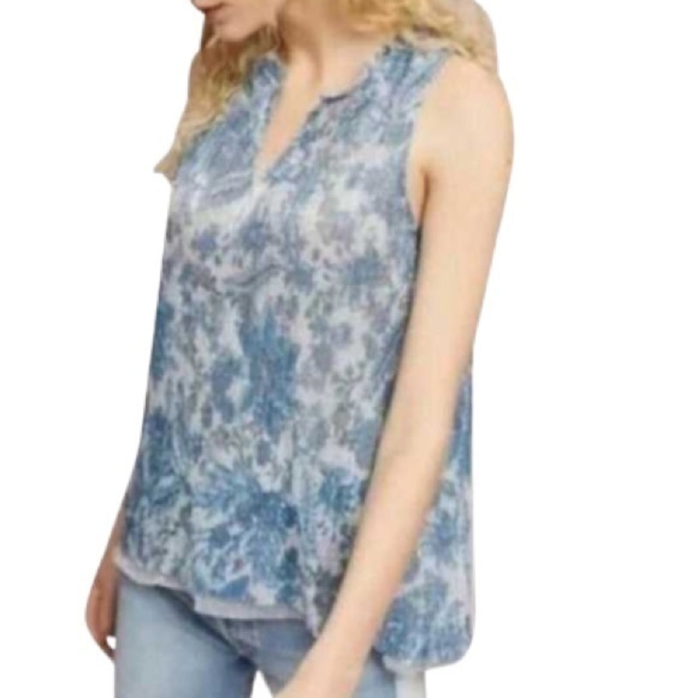 Anthropologie Vanessa Virginia grand cayman blue motif metallic blouse new nwt s